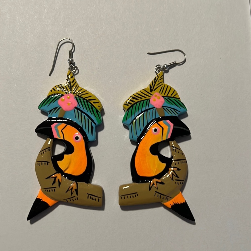 Vintage Toucan Wooden Earrings